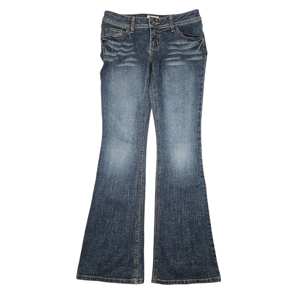 SO VTG Y2K Low Rise Flare Jeans Dark Wash Whiskered Denim Sz 5